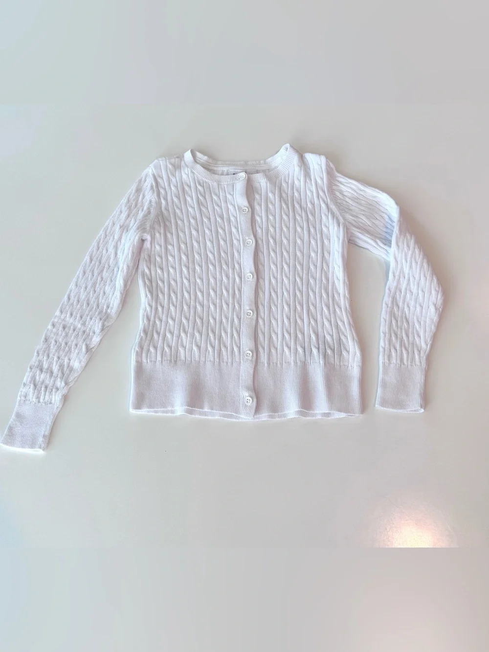 GAP Kids Classic Cable Knit White Button-Front Girls’ Cardigan, size S (6-7)